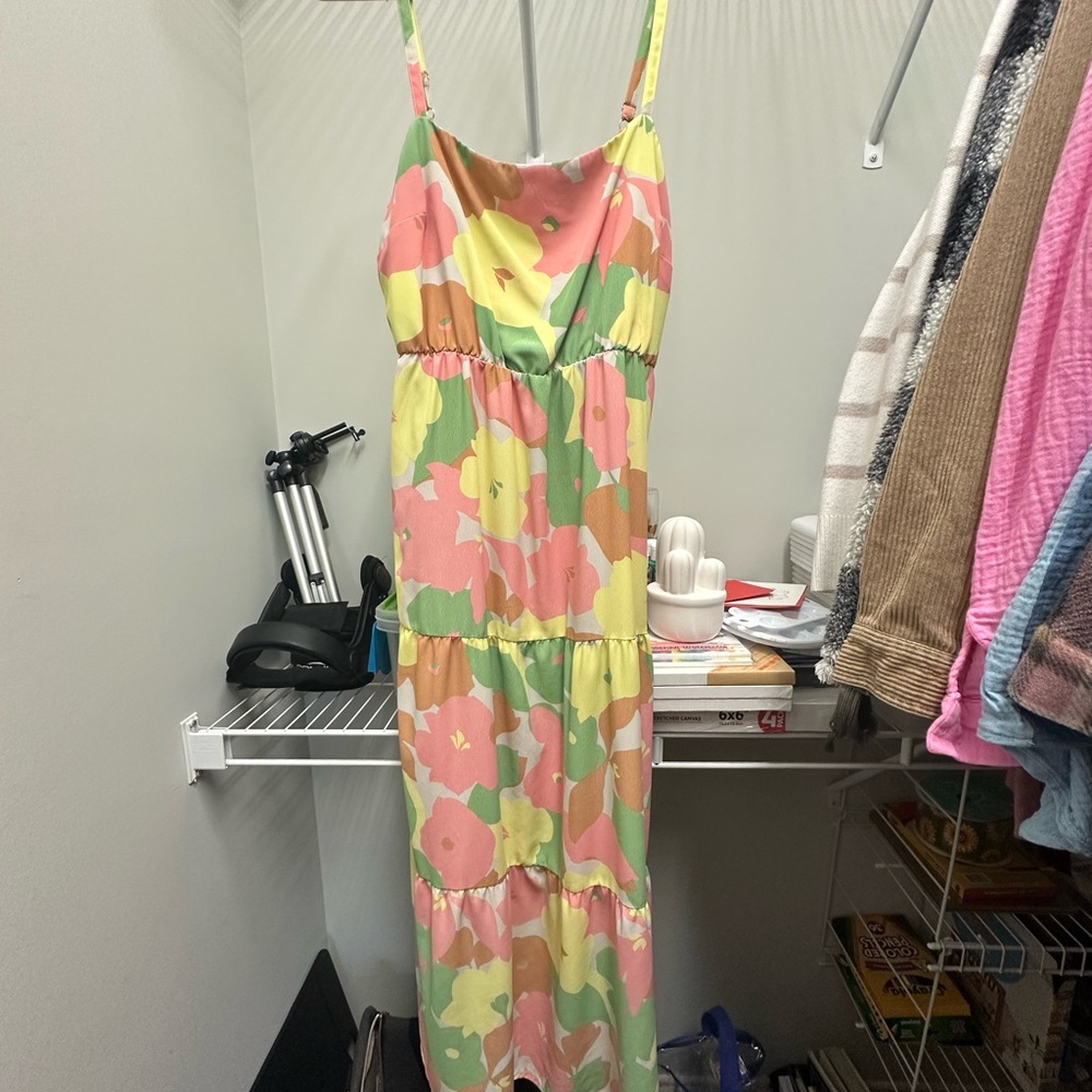 Floral Maxi Dress in Pink, Green, and Yellow